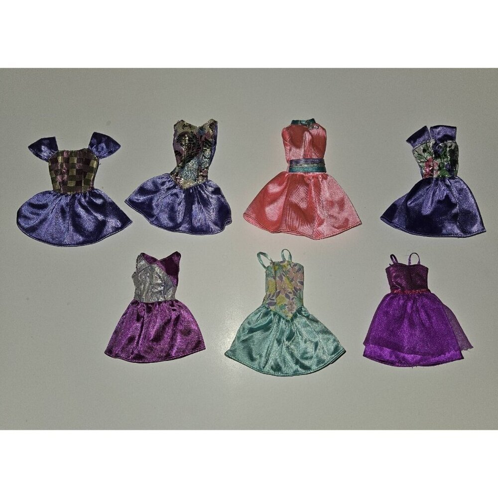 7 VTG Barbie Doll Dress Lot Party Satin Purple Pink 1990s